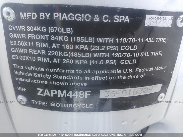 ZAPM448F395016309 - 2009 VESPA LX 150 SILVER photo 10