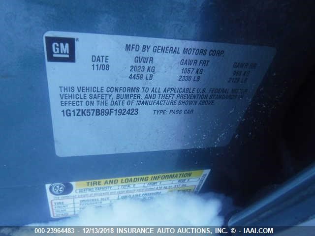 1G1ZK57B89F192423 - 2009 CHEVROLET MALIBU LTZ TEAL photo 9