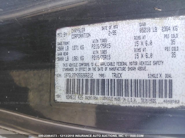 1B7GL23Y2SS266212 - 1995 DODGE DAKOTA GRAY photo 9