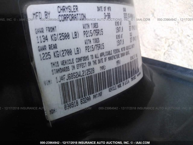 1J4FJ68S2WL212528 - 1998 JEEP CHEROKEE SPORT/CLASSIC Zielony zdjęcie 9