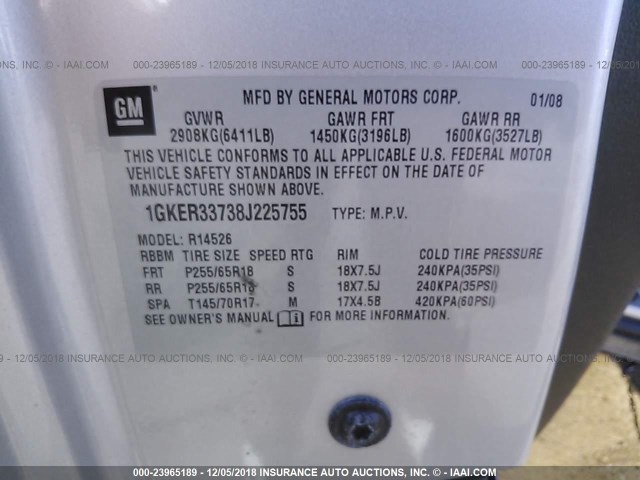 1GKER33738J225755 - 2008 GMC ACADIA SLT-2 SILVER photo 9