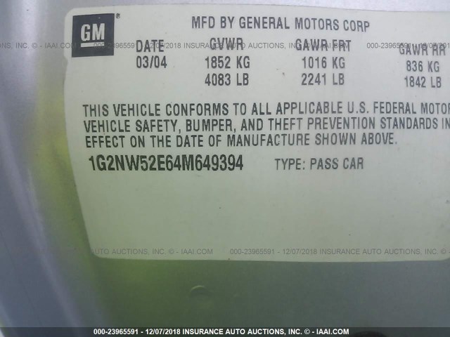 1G2NW52E64M649394 - 2004 PONTIAC GRAND AM GT SILVER photo 9