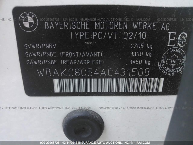 WBAKC8C54AC431508 - 2010 BMW 750 LI/XDRIVE WHITE photo 9