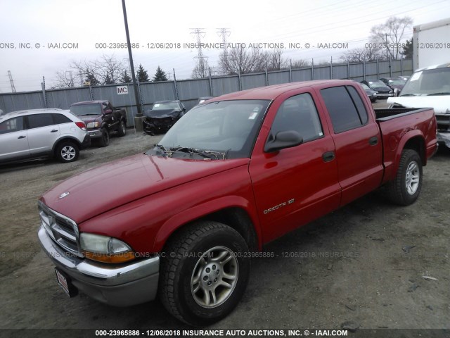 1B7HL48NX2S505780 - 2002 DODGE DAKOTA QUAD SLT RED photo 2