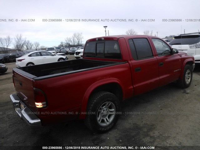 1B7HL48NX2S505780 - 2002 DODGE DAKOTA QUAD SLT RED photo 4