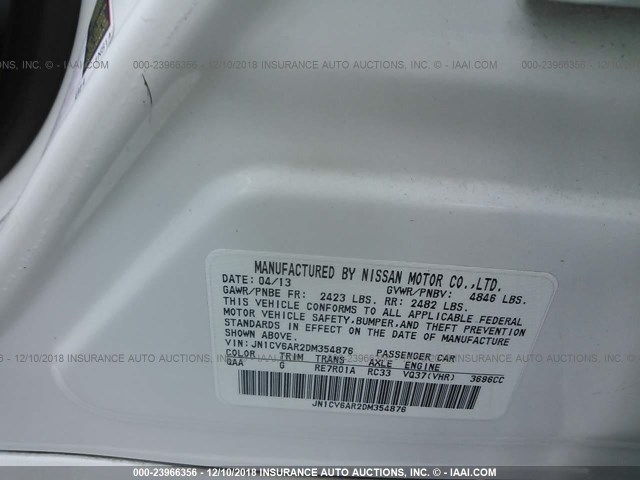 JN1CV6AR2DM354876 - 2013 INFINITI G37 WHITE photo 9