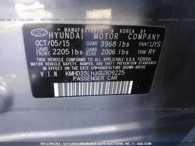 KMHD35LH3GU309225 - 2016 HYUNDAI ELANTRA GT GRAY photo 9