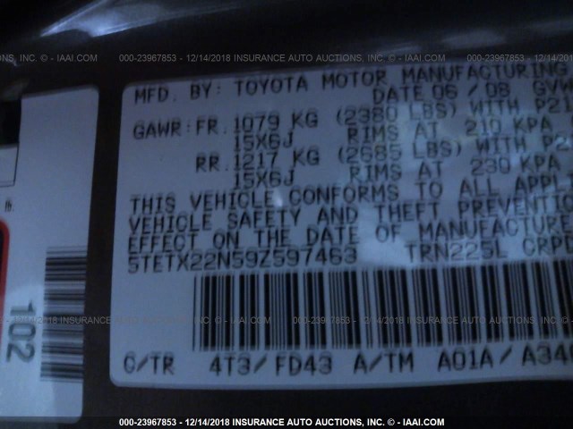 5TETX22N59Z597463 - 2009 TOYOTA TACOMA ACCESS CAB ყავისფერი ფოტო 9