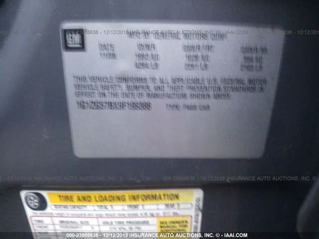 1G1ZG57BX9F199388 - 2009 CHEVROLET MALIBU LS 灰色 照片 9