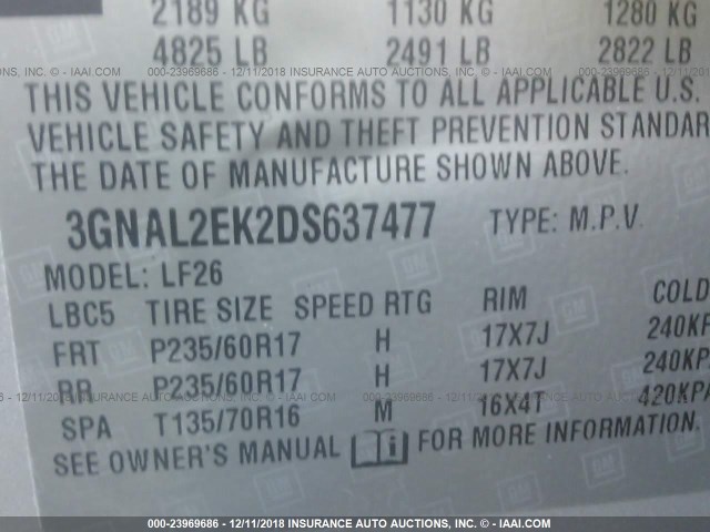 3GNAL2EK2DS637477 - 2013 CHEVROLET CAPTIVA LS 银色 照片 9