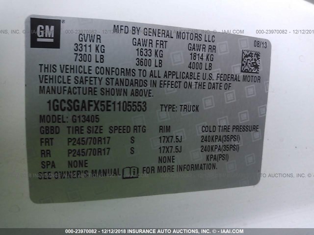 1GCSGAFX5E1105553 - 2014 CHEVROLET EXPRESS G1500  WHITE photo 9