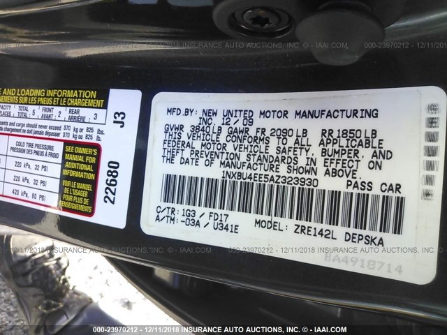 1NXBU4EE5AZ323930 - 2010 TOYOTA COROLLA S/LE/XLE GRAY photo 9