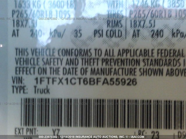 1FTFX1CT6BFA55926 - 2011 FORD F150 SUPER CAB WHITE photo 9