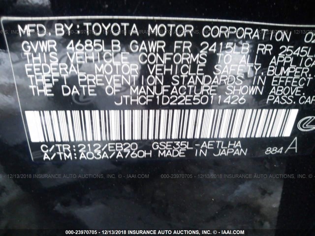 JTHCF1D22E5011426 - 2014 LEXUS IS 250 BLACK photo 9