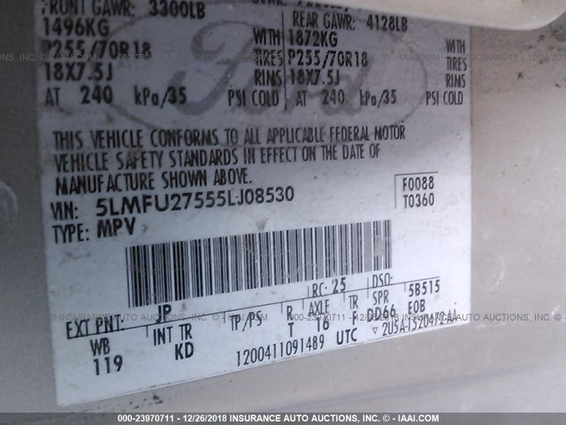 5LMFU27555LJ08530 - 2005 LINCOLN NAVIGATOR 银色 照片 9