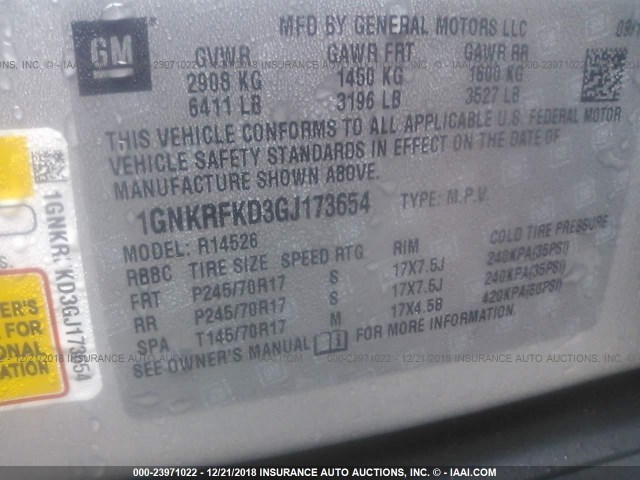 1GNKRFKD3GJ173654 - 2016 CHEVROLET TRAVERSE LS SILVER photo 9