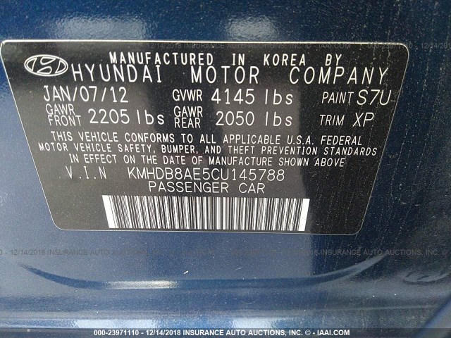 KMHDB8AE5CU145788 - 2012 HYUNDAI ELANTRA TOURING GLS BLUE photo 9