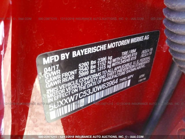 5UXXW7C53J0W63964 - 2018 BMW X4 XDRIVEM40I RED photo 9