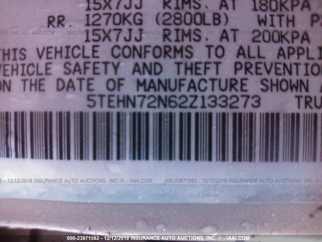 5TEHN72N62Z133273 - 2002 TOYOTA TACOMA DOUBLE CAB 金色 照片 9