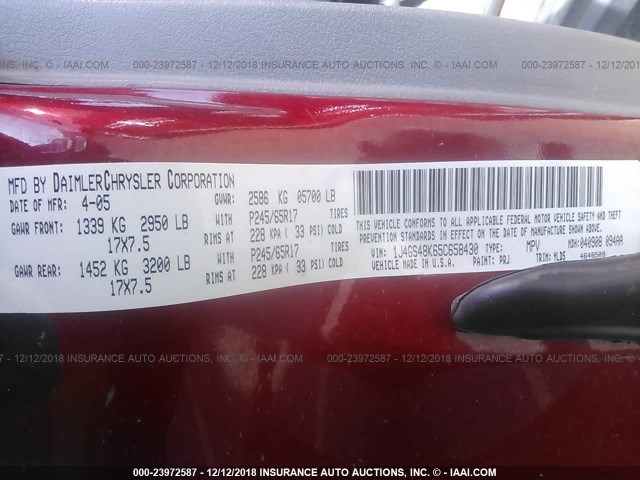 1J4GS48K65C658430 - 2005 JEEP GRAND CHEROKEE LAREDO/COLUMBIA/FREEDOM 红色 照片 9