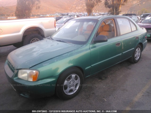 KMHCG45C31U193253 - 2001 HYUNDAI ACCENT GL GREEN photo 2