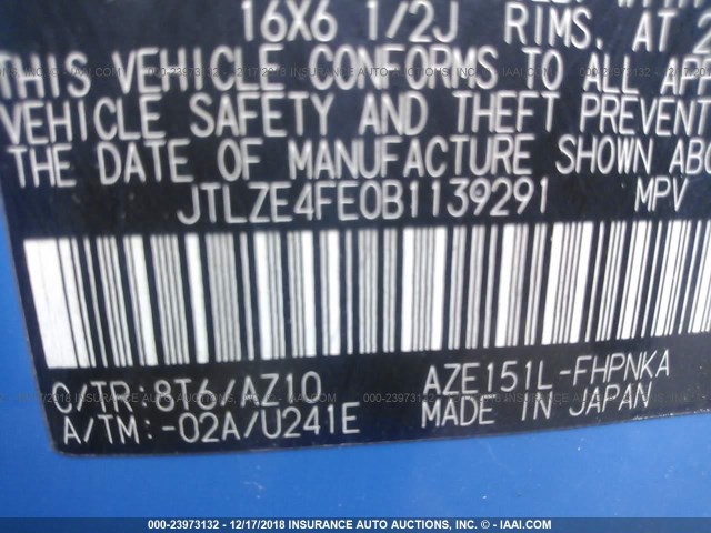 JTLZE4FE0B1139291 - 2011 TOYOTA SCION XB Көк фото 9