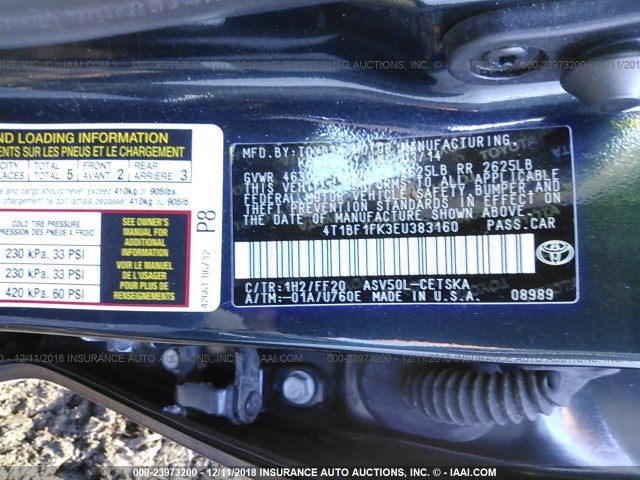 4T1BF1FK3EU383160 - 2014 TOYOTA CAMRY L/SE/LE/XLE 深蓝色 照片 9