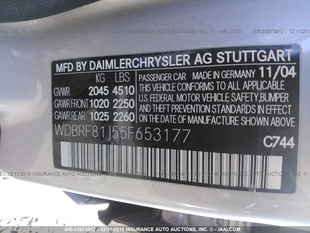 WDBRF81J55F653177 - 2005 MERCEDES-BENZ C 240 4MATIC SILVER photo 9