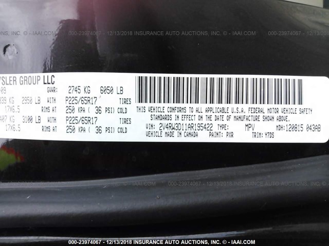 2V4RW3D11AR195422 - 2010 VOLKSWAGEN ROUTAN SE BLACK photo 9