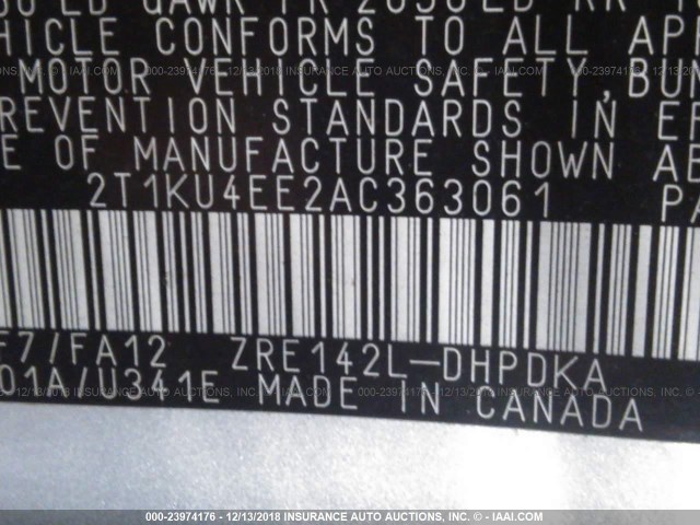 2T1KU4EE2AC363061 - 2010 TOYOTA COROLLA MATRIX  SILVER photo 9