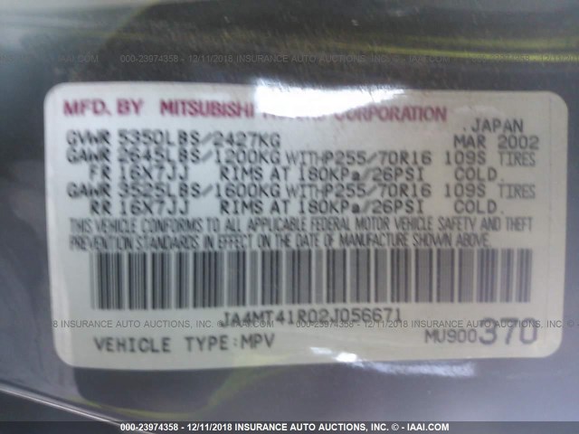 JA4MT41R02J056671 - 2002 MITSUBISHI MONTERO SPORT LIMITED BLUE photo 9