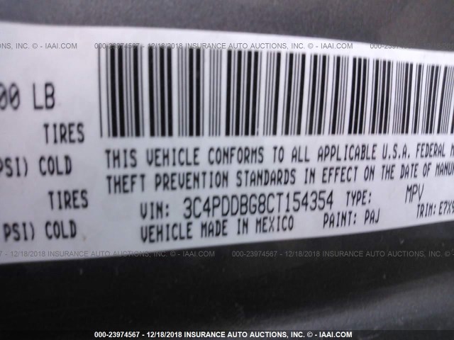 3C4PDDBG8CT154354 - 2012 DODGE JOURNEY SXT GRAY photo 9