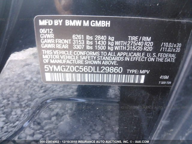 5YMGZ0C56DLL29860 - 2013 BMW X6 M Dark Brown photo 9