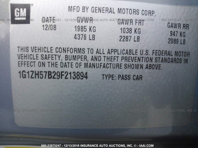 1G1ZH57B29F213894 - 2009 CHEVROLET MALIBU 1LT 灰色 照片 9