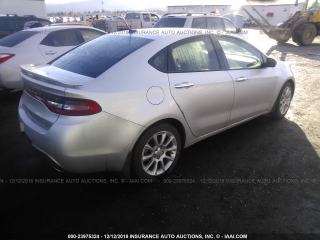 1C3CDFCH2DD320428 - 2013 DODGE DART LIMITED/R/T SILVER photo 4