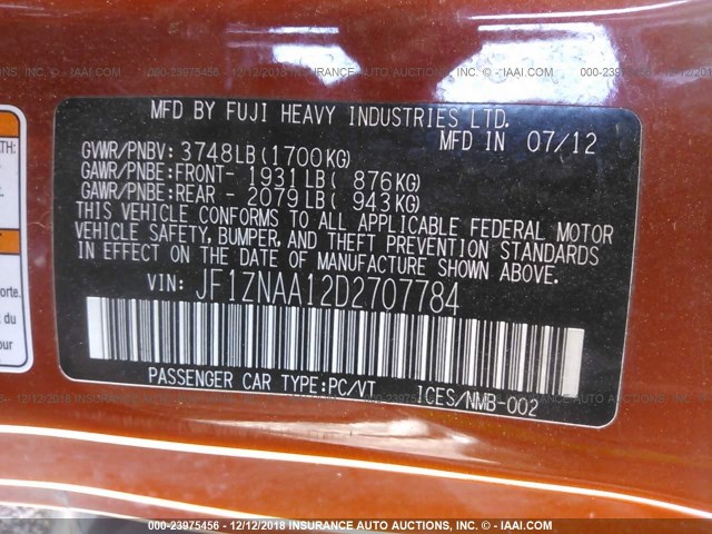 JF1ZNAA12D2707784 - 2013 TOYOTA SCION FR-S ORANGE photo 9