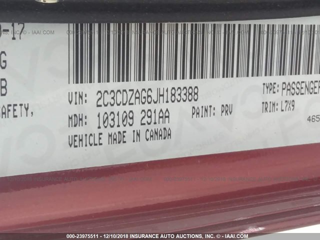 2C3CDZAG6JH183388 - 2018 DODGE CHALLENGER SXT RED photo 9