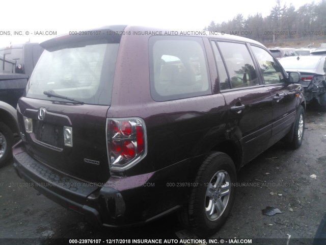 2HKYF18187H535644 - 2007 HONDA PILOT LX PURPLE photo 4