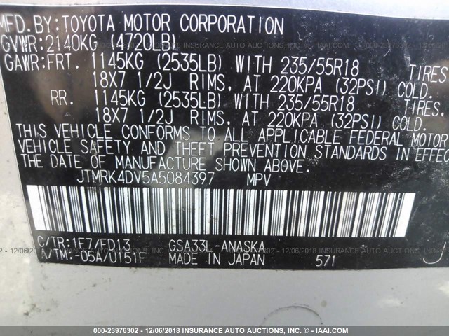 JTMRK4DV5A5084397 - 2010 TOYOTA RAV4 SPORT SILVER photo 9