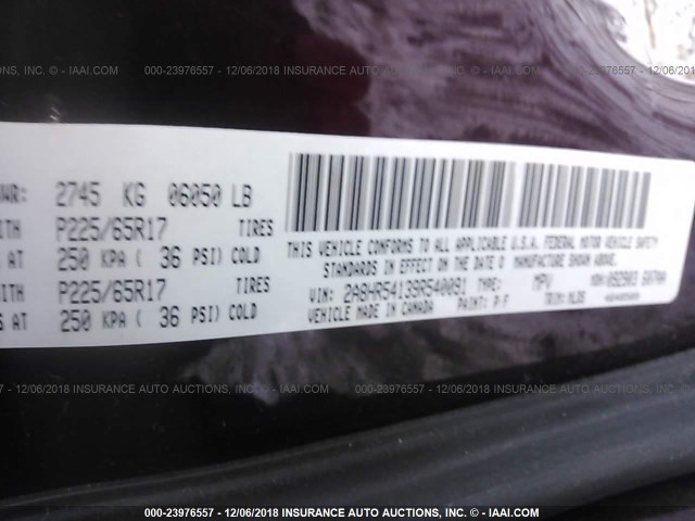 2A8HR54139R540091 - 2009 CHRYSLER TOWN & COUNTRY TOURING MAROON photo 9