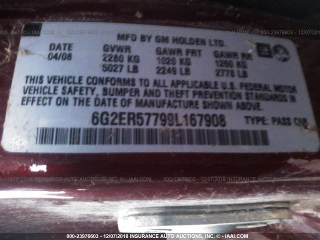 6G2ER57799L167908 - 2009 PONTIAC G8 RED photo 9