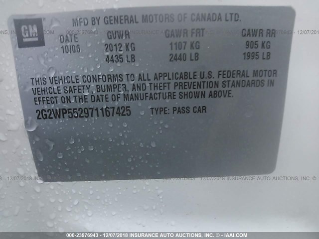 2G2WP552971167425 - 2007 PONTIAC GRAND PRIX WHITE photo 9