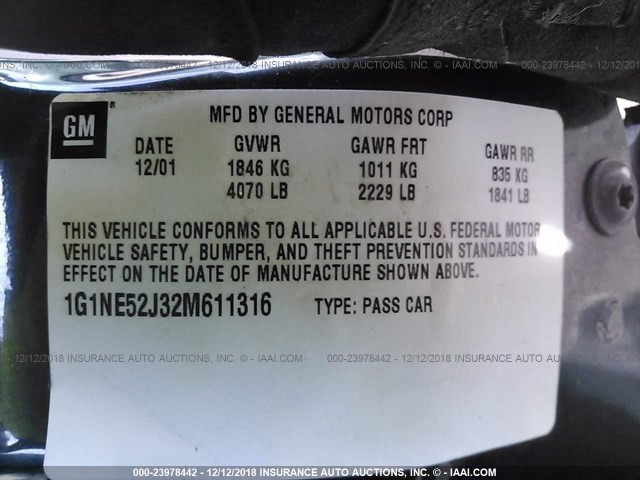 1G1NE52J32M611316 - 2002 CHEVROLET MALIBU LS Yaşıl foto 9