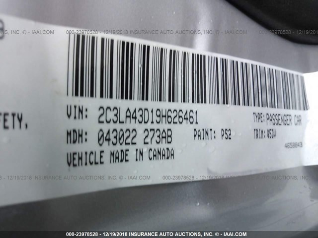 2C3LA43D19H626461 - 2009 CHRYSLER 300 LX SILVER photo 9