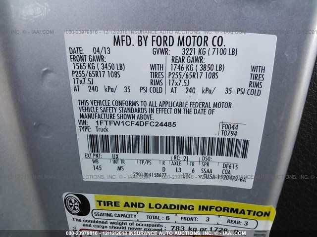 1FTFW1CF4DFC24485 - 2013 FORD F150 SUPERCREW GRAY photo 9