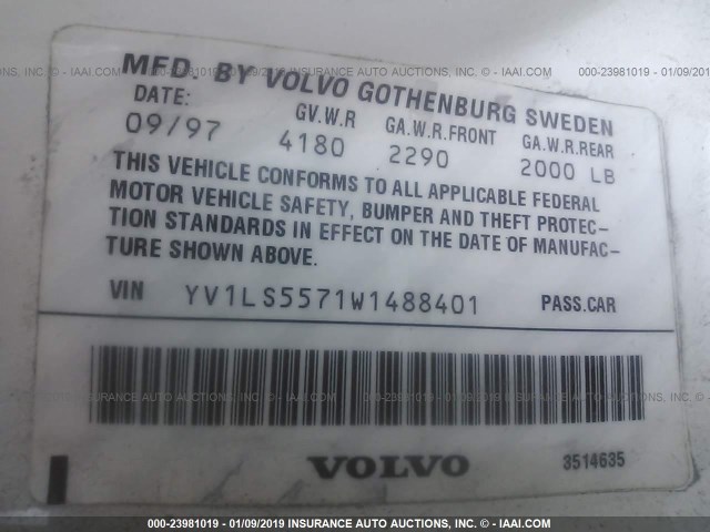 YV1LS5571W1488401 - 1998 VOLVO S70 WHITE photo 9