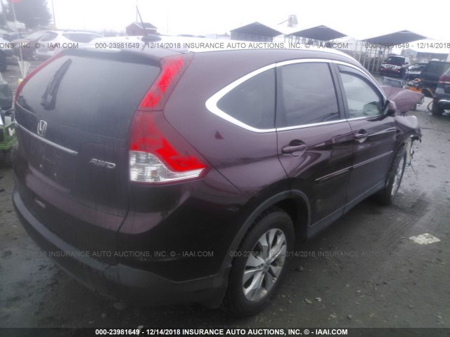 5J6RM4H7XDL015611 - 2013 HONDA CR-V EXL BURGUNDY photo 4