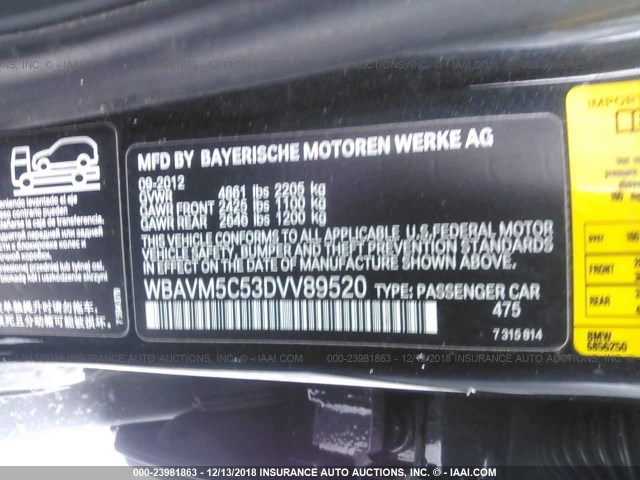 WBAVM5C53DVV89520 - 2013 BMW X1 XDRIVE35I BLACK photo 9