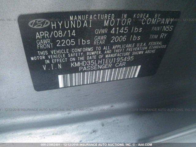 KMHD35LH1EU195495 - 2014 HYUNDAI ELANTRA GT GRAY photo 9