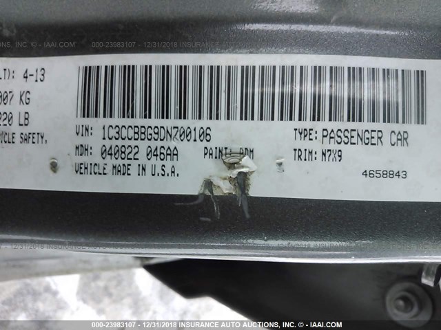 1C3CCBBG9DN700106 - 2013 CHRYSLER 200 TOURING GRAY photo 9